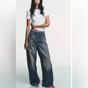 Zara TRF Mid Rise Folded Waist Jeans
